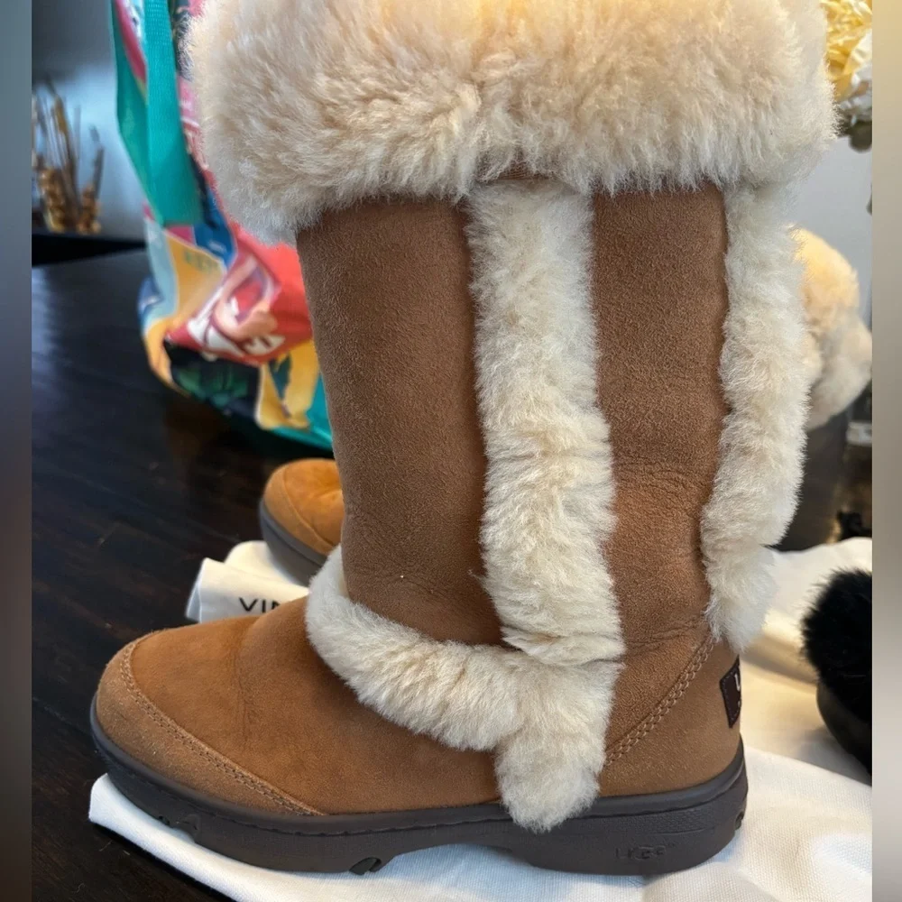 UGG Brown Shearling Sunburst Tall Winter Boots sz 6